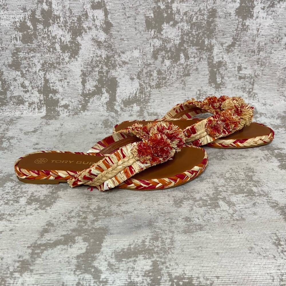 Tory Burch Raffia Thong Flat Sandals in Red - Picture 2 of 8
